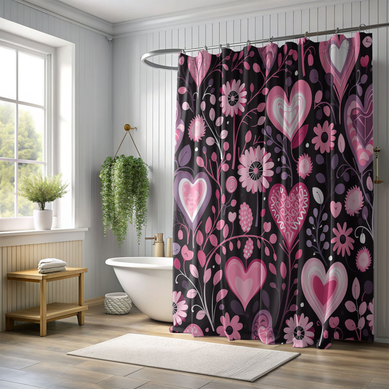 Heart Wave - Rideau de douche standard 1 pièce, H 74 po x l 71 po