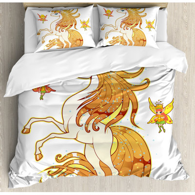 Ensemble de housse de couette à poils lumineux exquis Unicorn