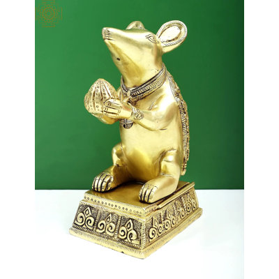 Rat With Carving Of Ganesha Ji On Back Statue