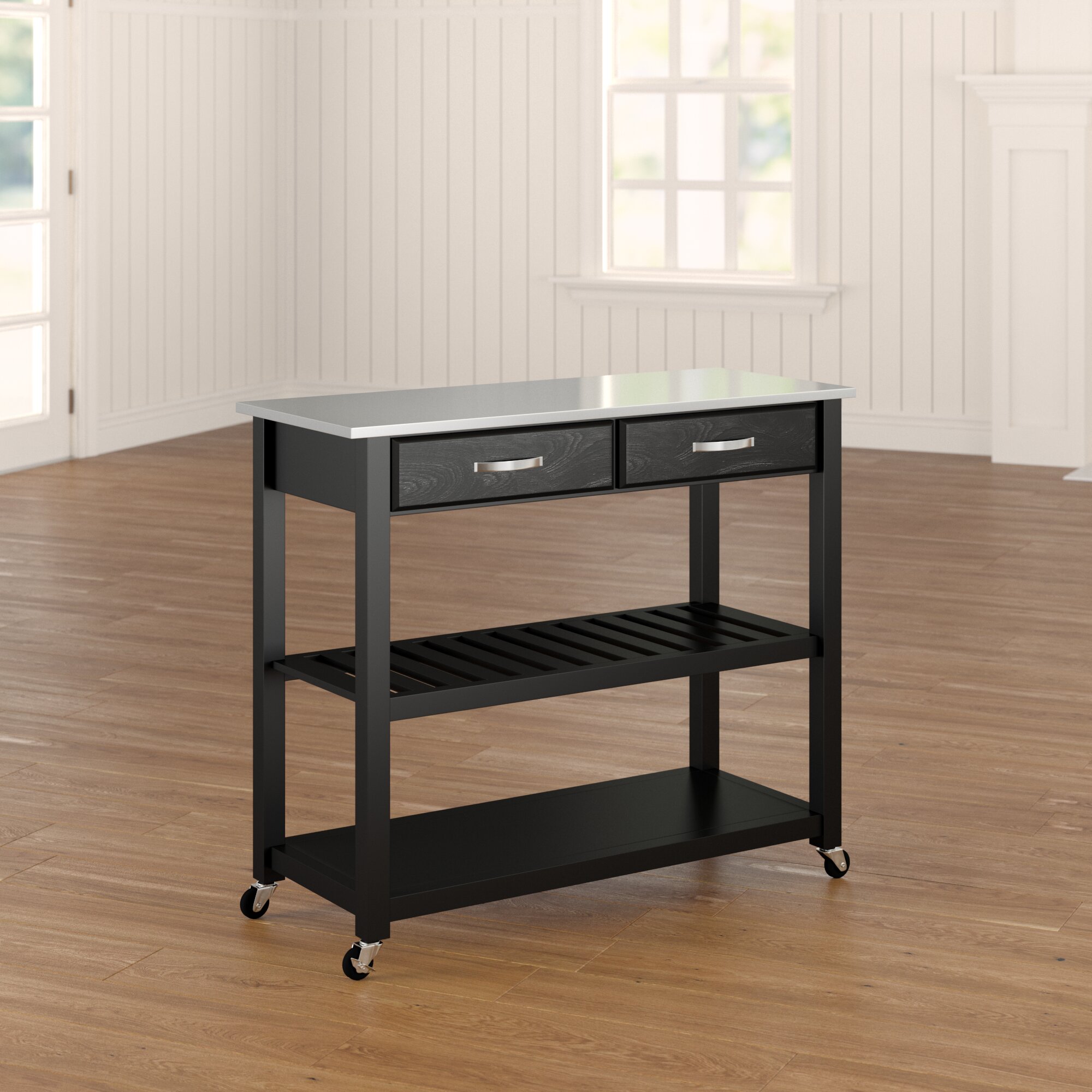 Steelton Wood Top Work Cart with Stainless Steel Base and Undershelves -  32 x 20 x 35