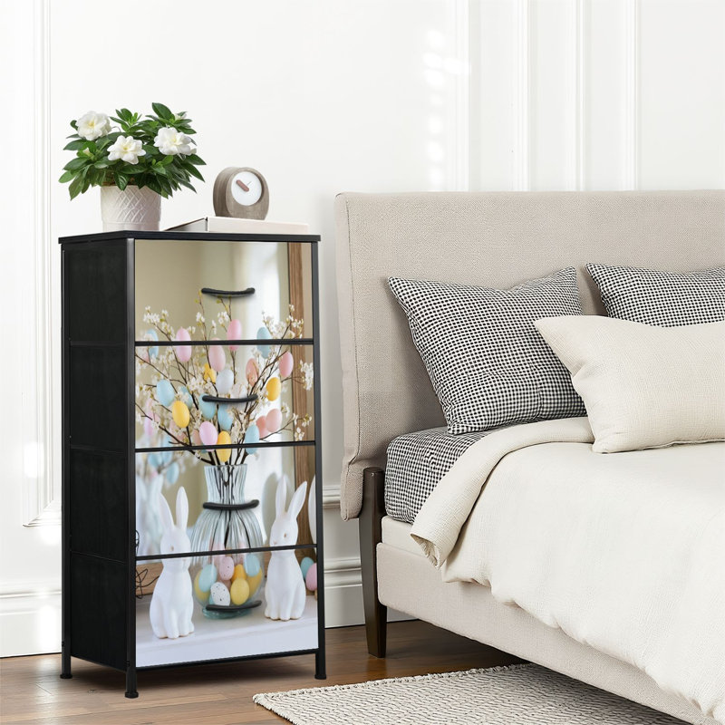 4 Drawer Dresser for Bedroom, Narrow Chest of Drawers, Wooden Top and Study Iron Frame 18"x37.5"-(WxH)