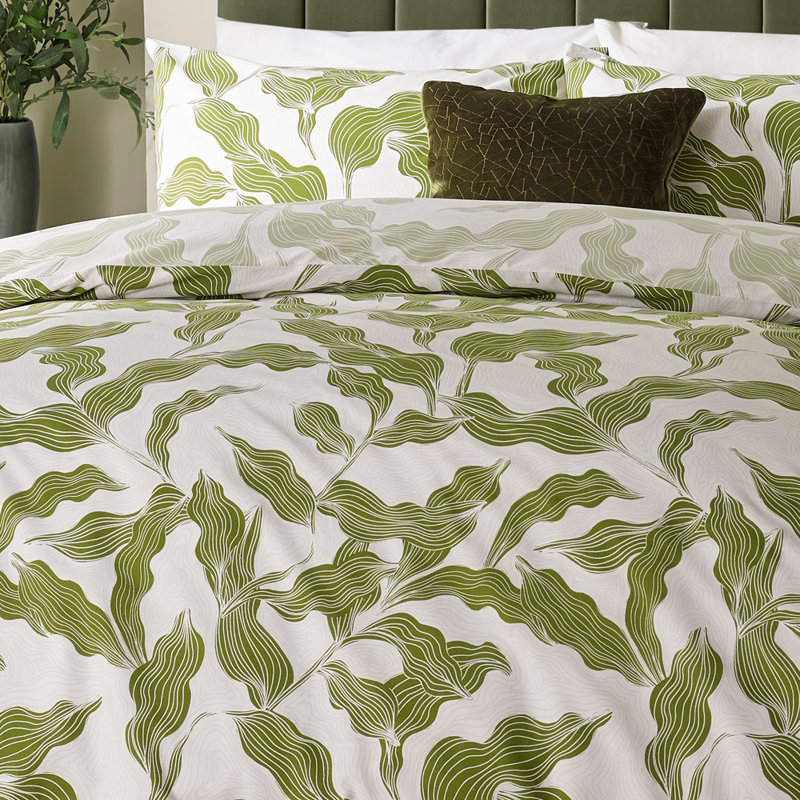 Lauro Polyester No Pattern Duvet Cover Set with Pillowcases, Olive, Double Duvet Cover + 2 Standard Pillowcases