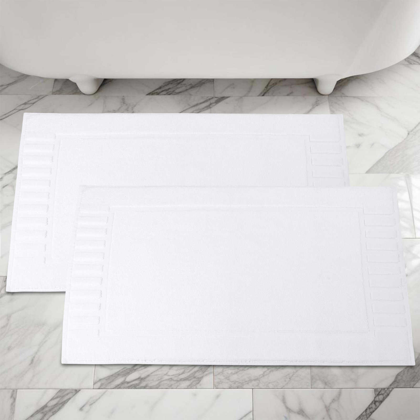 Pardue Cotton Bath Mat, White, Geometric