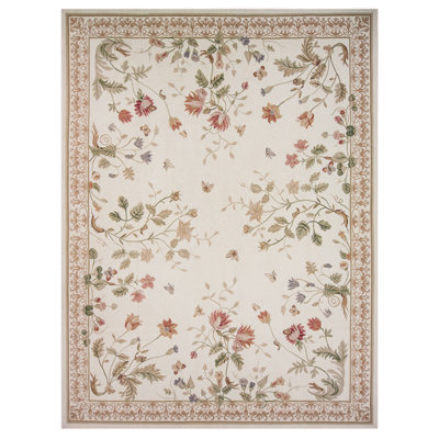 Flatweave Wool Floral Area Rug