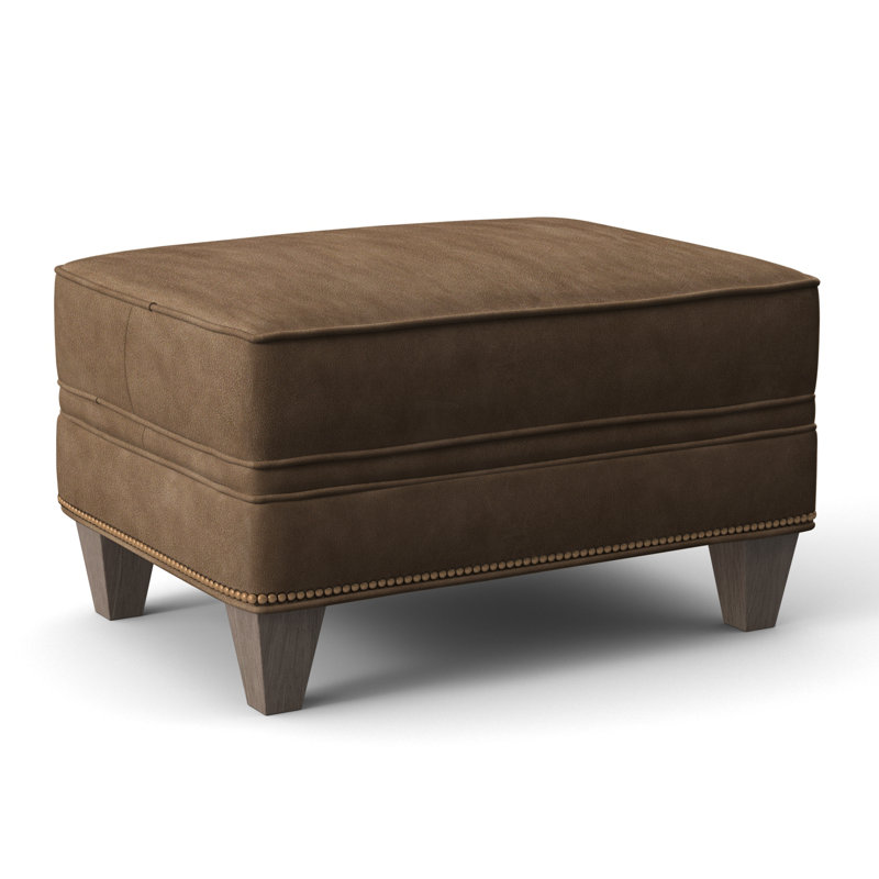 Taraval Ottoman, Aline Light Gray Stonewash Genuine Leather, Stone, French Natural