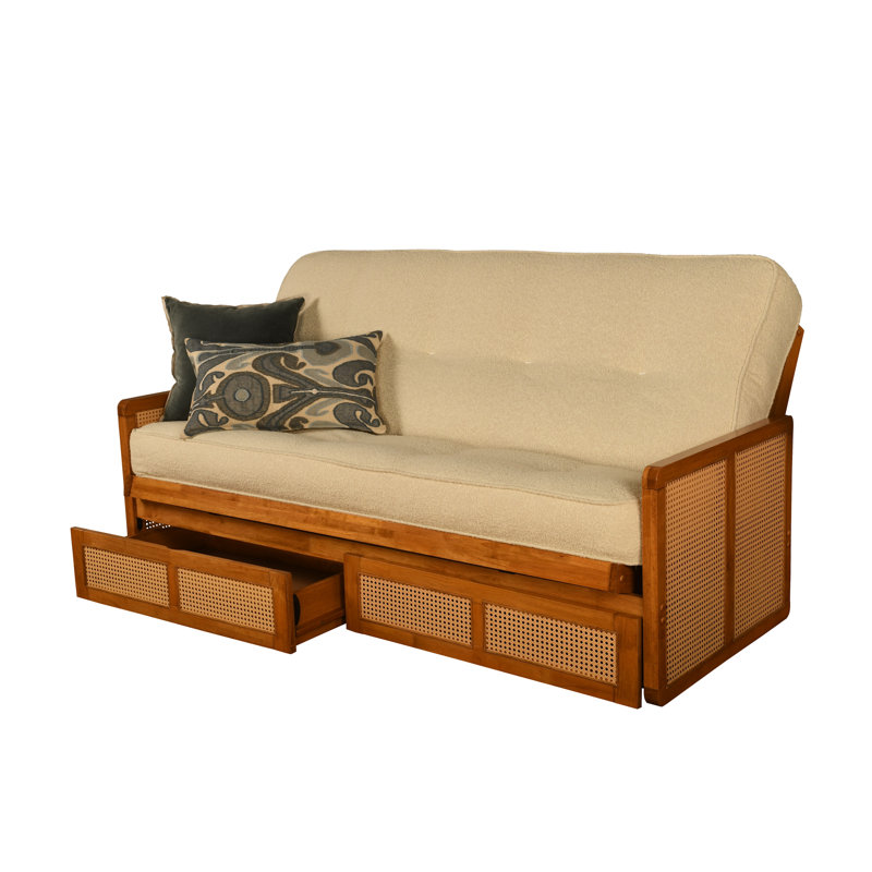 Futon double avec rangement Bridyn avec matelas, Canton crème