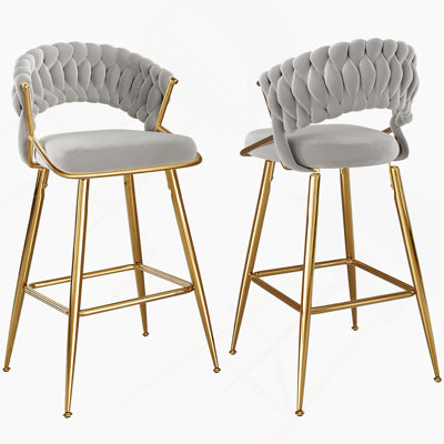 25.2 Inch Modern Velvet Counter Stool With Gold Accents, Ergonomic Design & Plush Seat For Kitchen Island & Bar