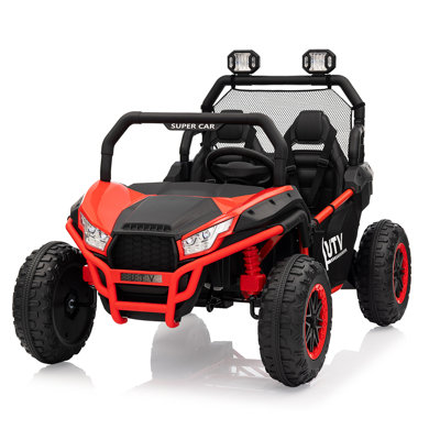 UTV 2 places 24V pour enfants avec télécommande pour les parents et structure en métal | Suspension à ressort, pneus de rail, lumières DEL et musique sans fil - cadeau de Noël
