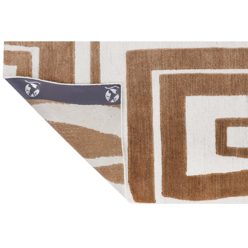 Tapis rectangulaire en laine / viscose noué à la main ivoire / brun clair, Rectangle 8 pi x 10 pi