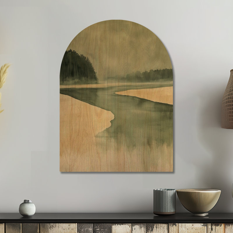 Estuaire du banc de sable tranquille I - Art mural en bois arqué de la rivière Verte, H 32 po x l 24 po, Arche