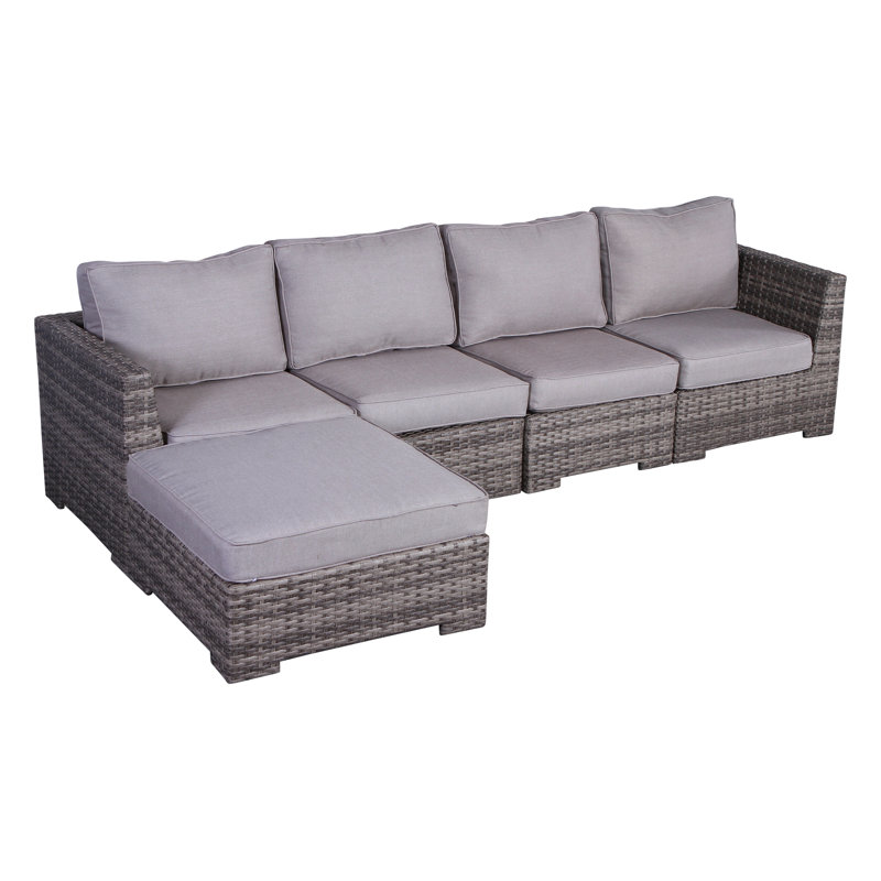 Caron 122'' High-Density Polyethylene (HDPE) Wicker Outdoor Sectional, Mixed Gray