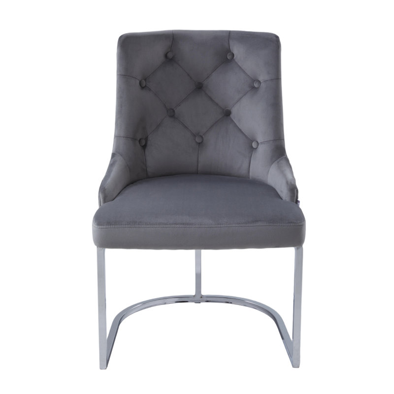 Benfeito 43cm H Tufted Velvet Upholstered Metal Armchair in Gray