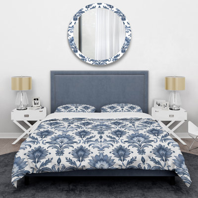 Blue Damask Delight - Transitional Duvet Cover Set