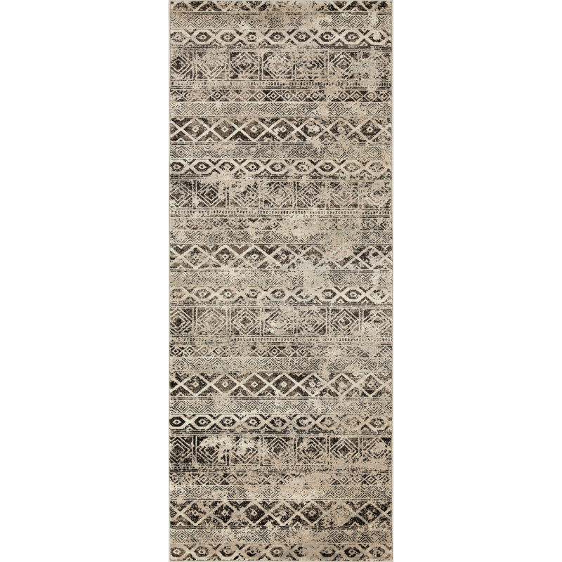 Ostergren Collection Black/Brown/Beige Transitional Tribal Area Rug, Runner 2'5" x 7'8"