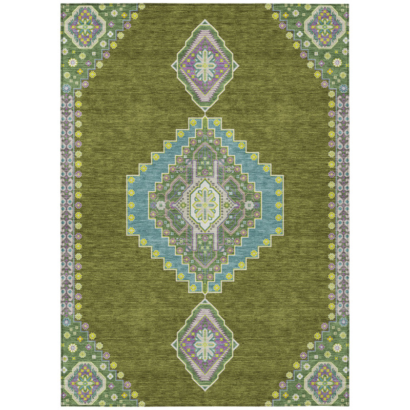 Elira Green Washable Indoor-Outdoor Rug - , 8' x 10'