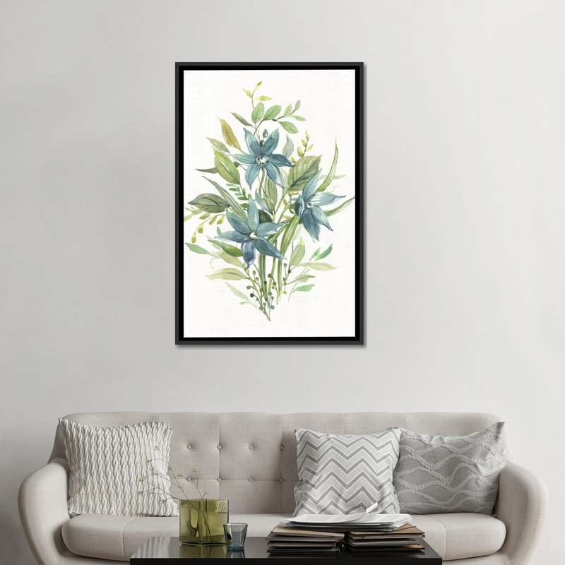 «Greenery I» par Carol Robinson - reproduction d'art, H 26 po x l 18 po x 1,5 po, Toile avec cadre noir, Pas de tapis