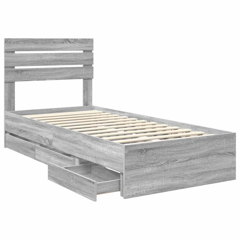 Bed Frame, European Single (90 x 200 cm), Grey Sonoma