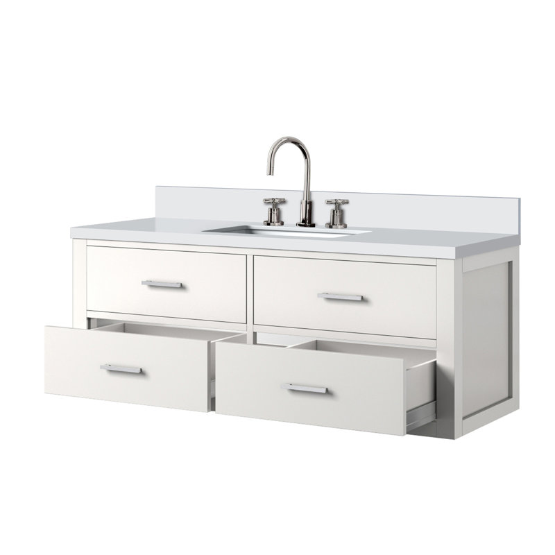 Meuble-lavabo simple blanc 48 po X P 22 po D, plateau en marbre de culture et robinet