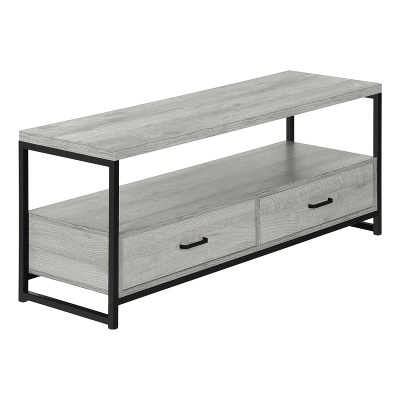 Modern 48" Tv Stand, Grey Laminate & Metal Construction, 2 Storage For Living Room Bedroom 48 Inch Console, Surface, Black Legs, 2 Drawers Use