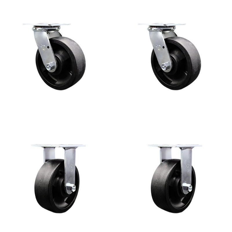 6 Inch SS Glass Filled Nylon Caster Set with Roll Bearings 2 Swivel Lock 2 Rigid