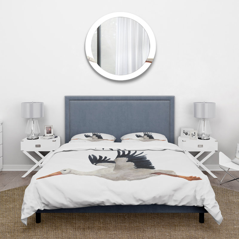 Cigogne volante blanche - Ensemble de housse de couette traditionnel - Polyester en microfibre