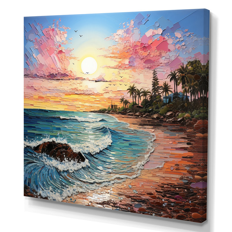 Colourful Beach Landscape I - Nautical & Beach Wall Art Living Room, H 30 po x l 30 po, Toile tendue