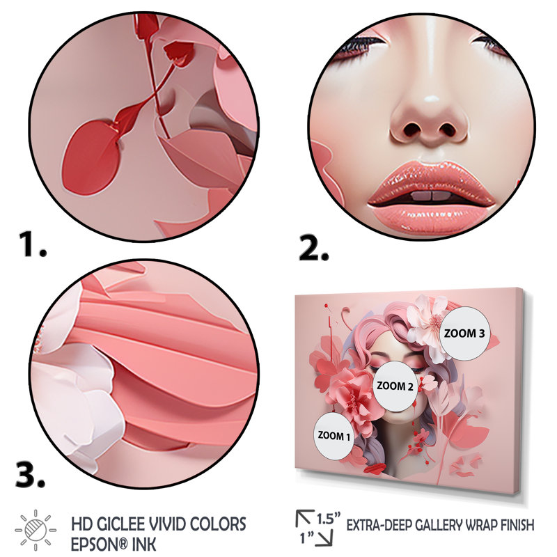 Cubisme, rose pastel, femme, portrait I - mode, art mural, Cadre d'angle fermé noir, H 30 po x l 40 po x P 1,5 po
