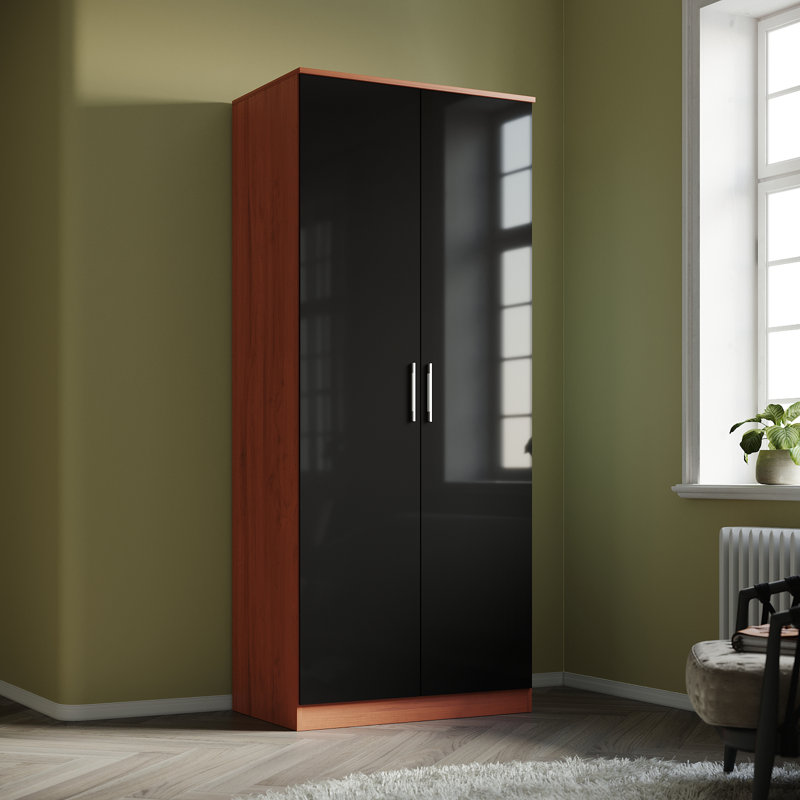 Shelissa 2 Door Manufactured Wood Wardrobe, Walnut/Black