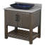 Meuble-lavabo simple de 36 po avec comptoir en quartz gris orage, vasque en verre peint et quincaillerie noir mat-436123471