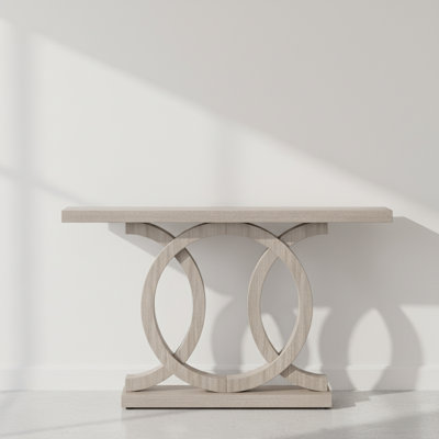 55 Inch Console Table with Modern Geometric Base in Neutral Tone for Living Room, Hallway and Entryway