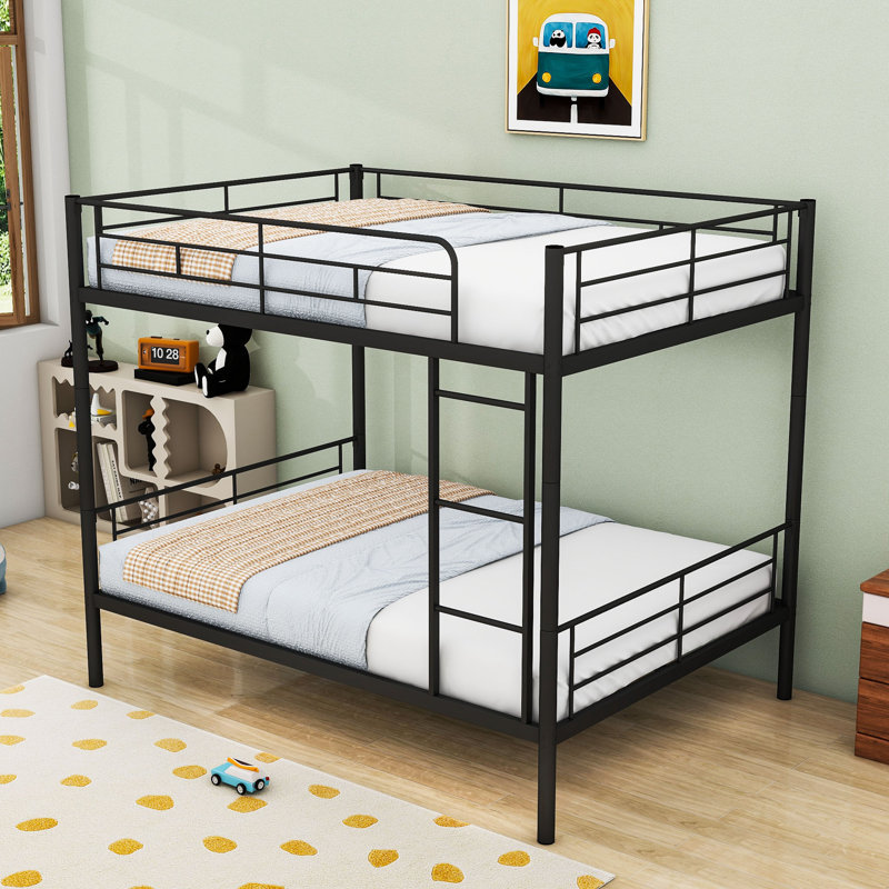 Metal Bunk Bed With Convertible Design And Safety Guardrails, Full Over Full, Black