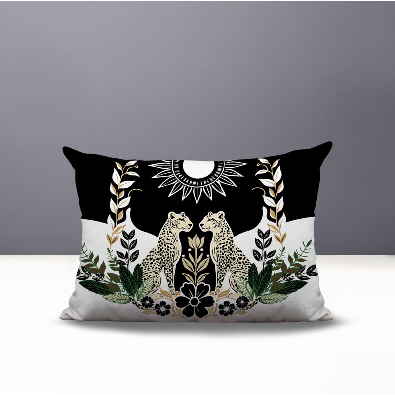 Oreiller rectangulaire réversible intérieur / extérieur Spoke Leopard, Rectangle H 14 po x l 20 po, Noir