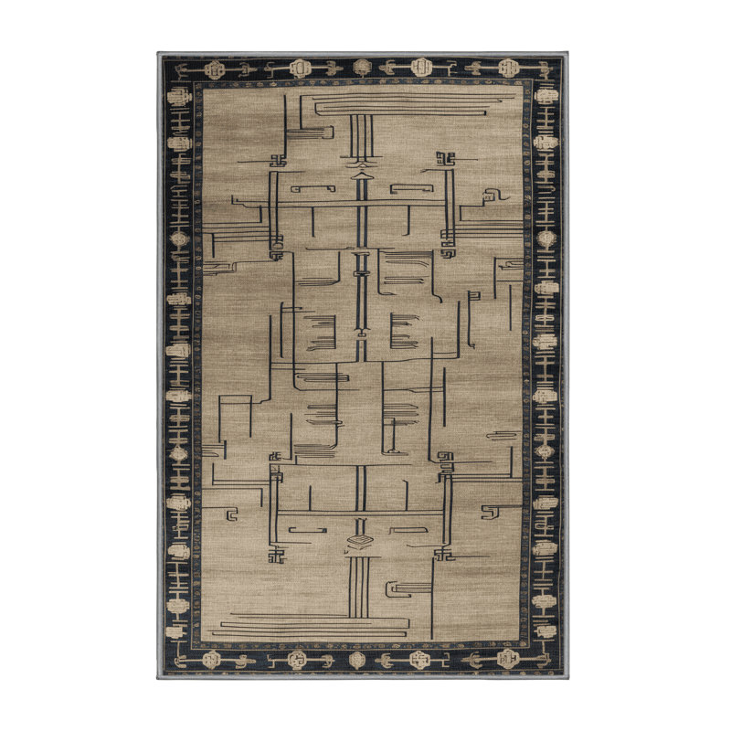 Tapis gris art déco lavable à la machine, Rectangle de 5 pi x 8 pi