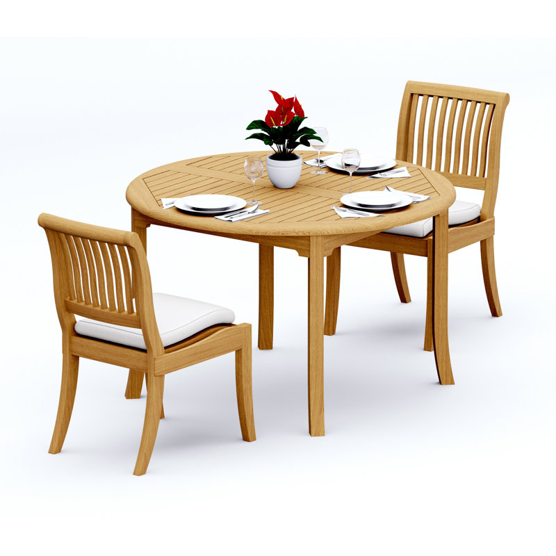 2 Seats 3 Pcs Grade-A Teak Wood Dining Set: 48" Round Table And 2 Arbor Stacking Armless Chairs #11AB1000, 2