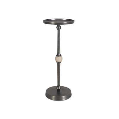 Acy Accent Table, 9 Inch Metal Top, Round Travertine Insert, Dark Bronze