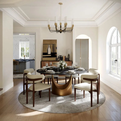Modern Sintered Stone Round Dining Table With Pedestal Base