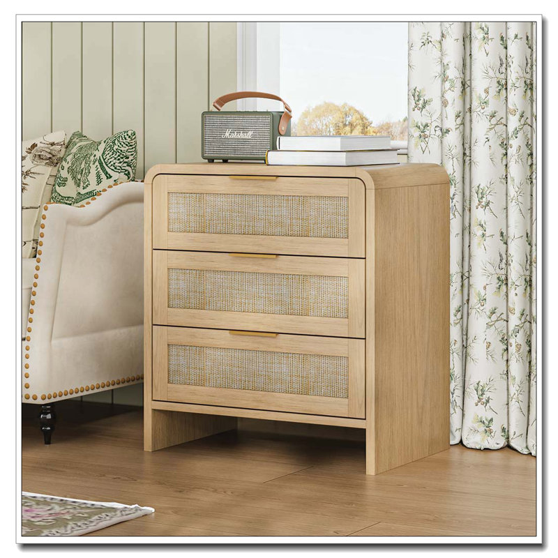 Rattan Nightstand with Charging Station, 2, Oak