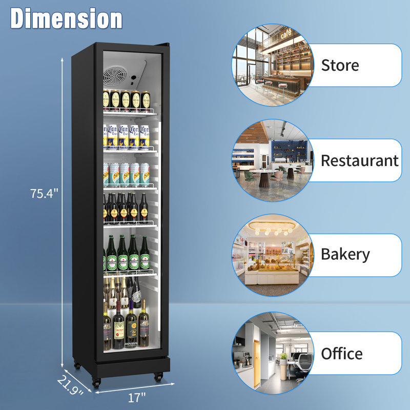 8 Cu. Ft. Commercial Upright Display Glass Door Beverage Refrigerator In Black
