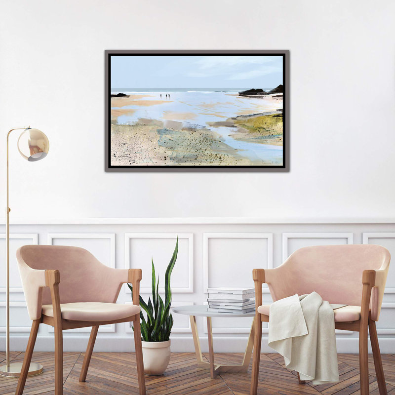 Vue sur la mer, impression d’art graphique, Toile encadrée de bois rustique foncé, H 32 po x l 48 po x 1,5 po
