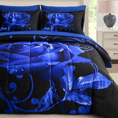 Ensemble d'édredon très grand bleu, lit réversible 7 pièces dans un sac, ensemble de literie toutes saisons en microfibre douce avec draps, taies d'oreiller et taies décoratives