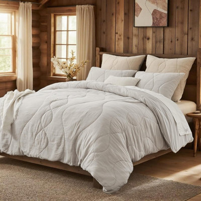 100% Cotton Quilted Duvet Cover Set Ultra-Soft Breathable Lightweight Hand Stitching Bedding Cover