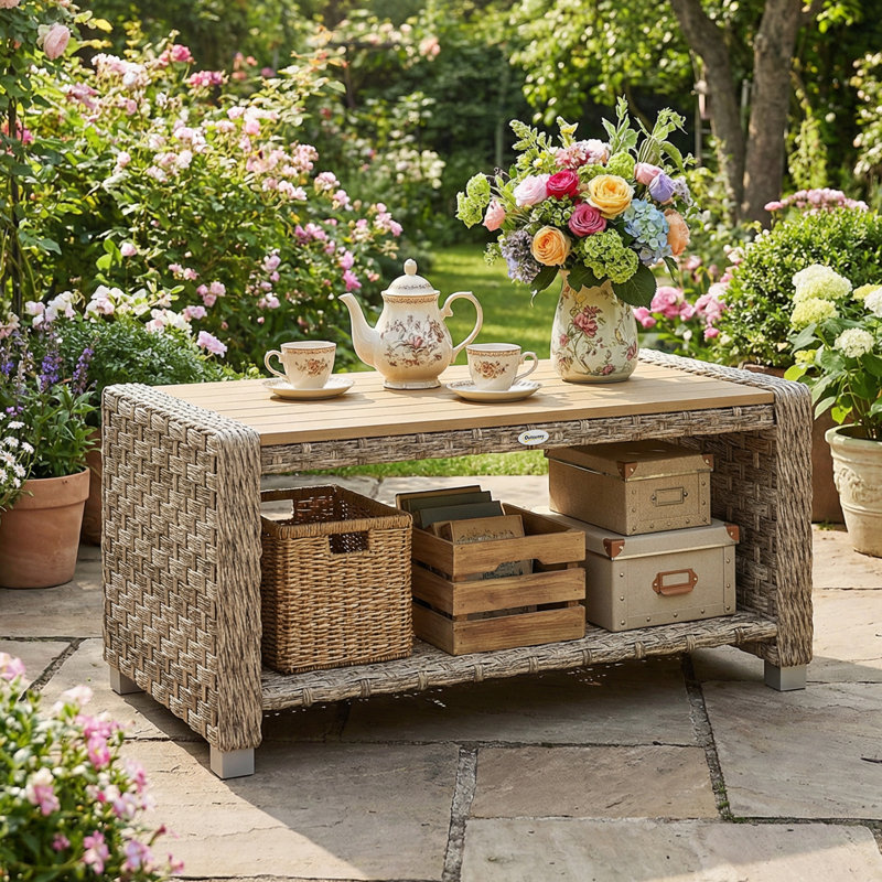 Rectangular Metal Outdoor Coffee Table , 90cm cm W 50cm cm D, Light Brown