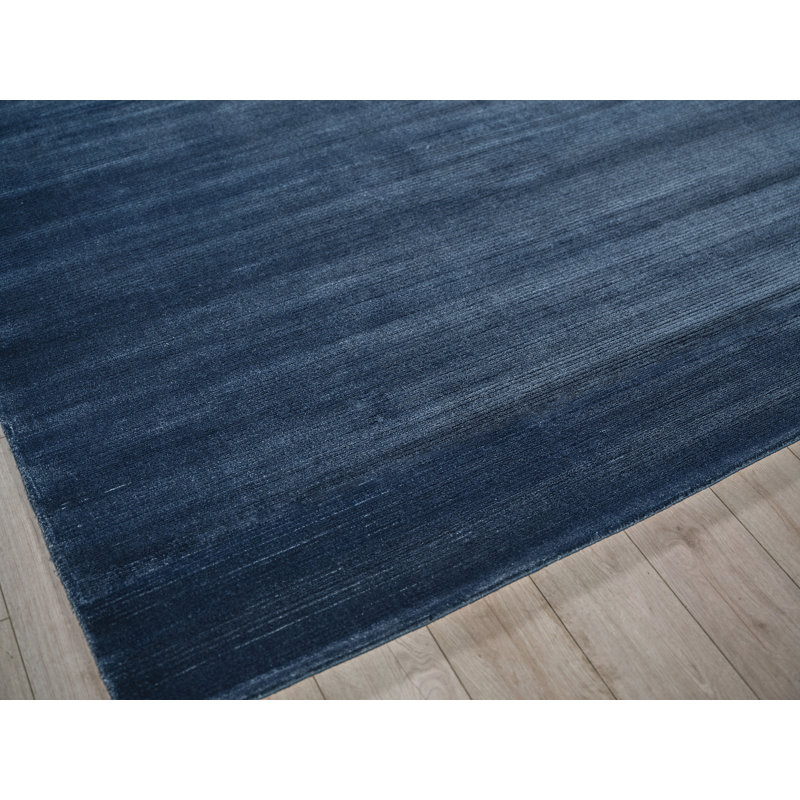 Pavia Modern Handmade Silky Nylon, Navy Area Rug, Rectangle 10' x 14'