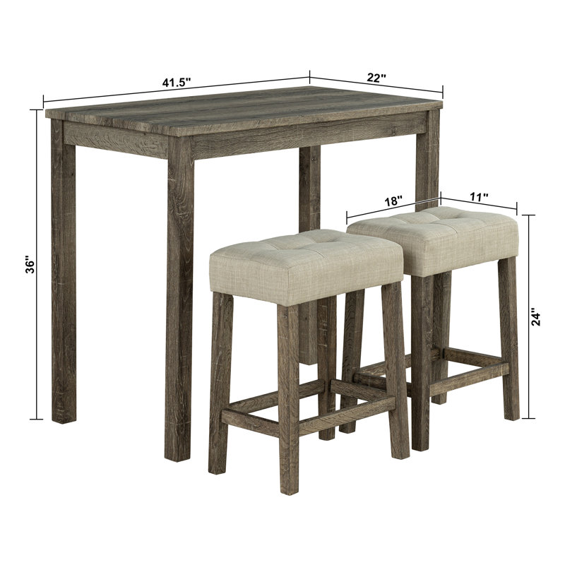 42" 3 - Piece Solid Wood Dining Set with 2 Upholstered Stool