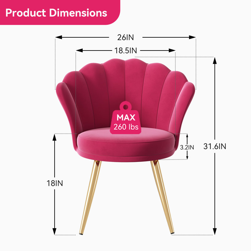 Back Velvet Accent Chair with Gold Legs, 18.5" Wide Upholstered Armchair with Padded Seat & Back – Modern Comfy Vanity Chair for Bedroom, Living Room, Makeup Room, Small Spaces