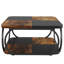 Table basse carrée de 39 po avec tablette de rangement à 2 niveaux de style campagne moderne, structure en métal robuste, brun rustique et noir, idéale pour le salon