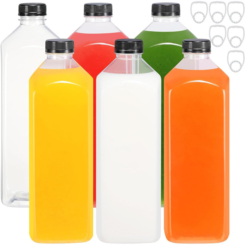 6 bouteilles en plastique de 64 oz avec bouchons, contenant à jus avec couvercles