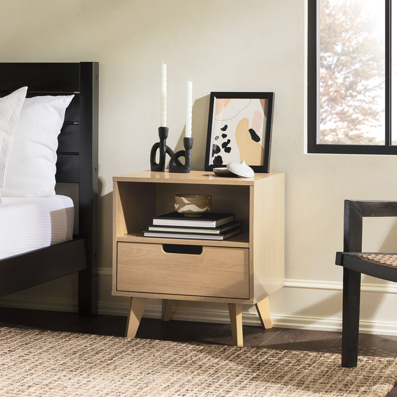 Grandwood 1-Drawer Nightstand with Open Cubby, Riviera