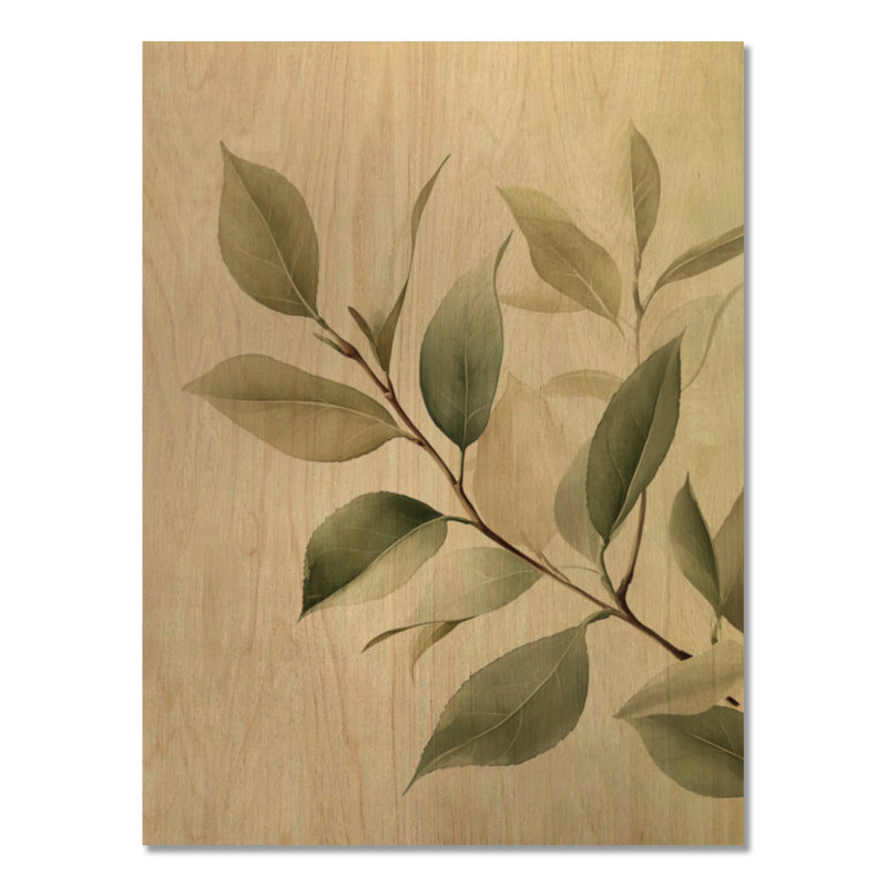 Feuillage de camélia doux - Décoration murale botanique en bois vert, H 32 po x l 24 po, Rectangulaire