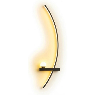 Night Light Modern Black Wall Sconces LED Linears Wall Lights For Bedroom And Living Room Dimmable Curved Art Decor Sconce Lamp For Hallway Stairs And Vanity